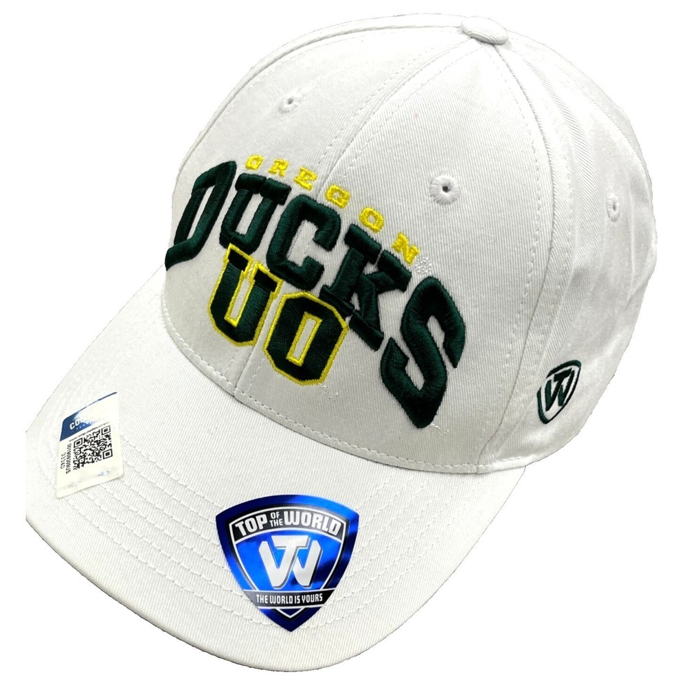 Oregon Ducks Hat Cap Strap Back White Green Spell Out Twill Dad Adjustable Mens
